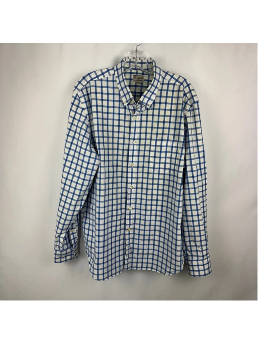 J.Crew Button Down Woven Shirt Mens L Large Blue White Check Long Sleeve Casual